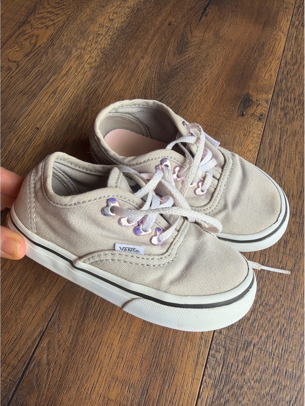 Vans Toddler Canvas Sneakers Size 7 Light gray with Purple Heart Eyelets